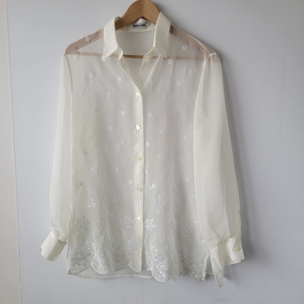 Hirsch women's Sheer Embroidered  top sz 38 (M) Romantic Coquette Fairycore 90s